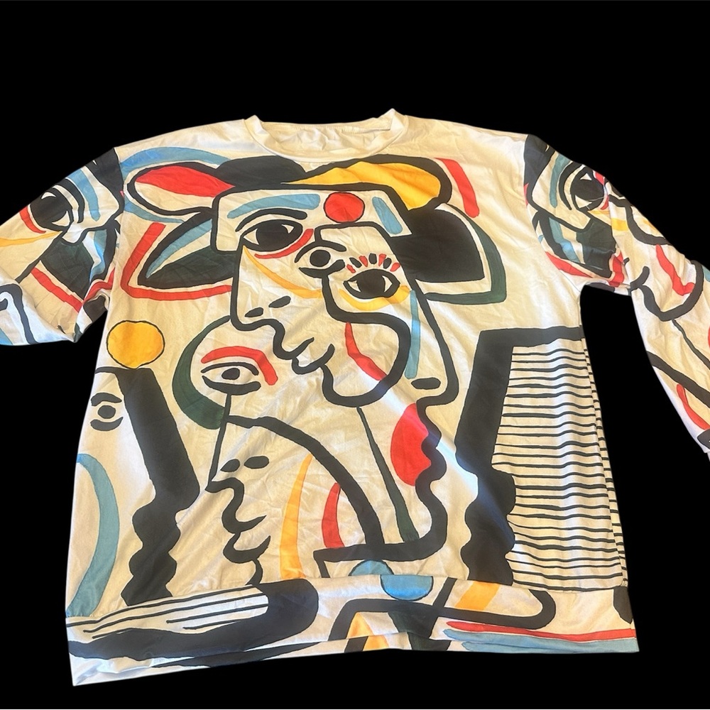 Abstract Print Casual Long Sleeve Pullover for women Art Long NEW Large